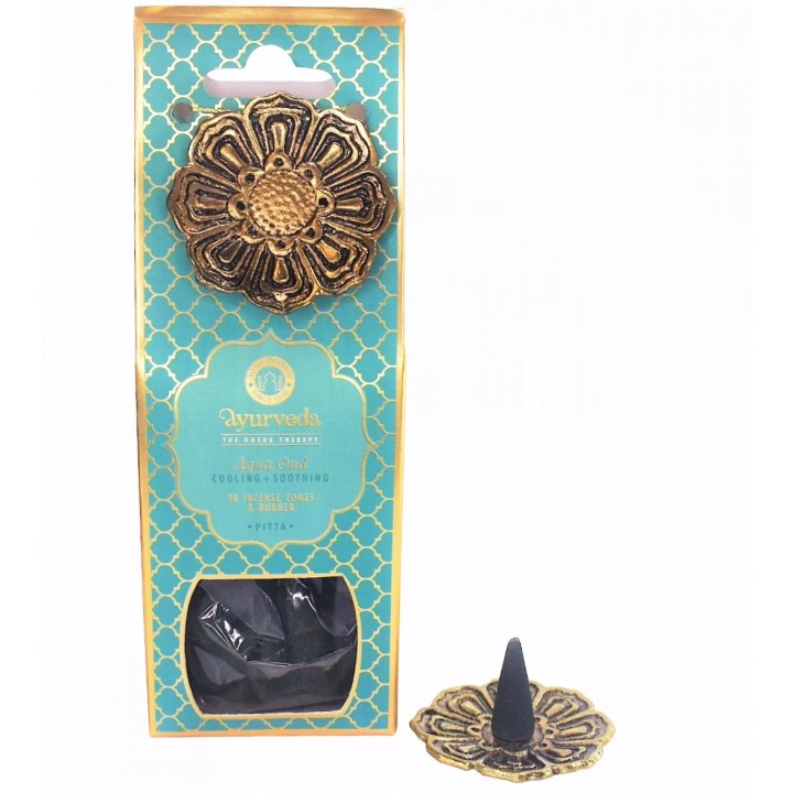 Kadzidełka 20 stożków z metalową podstawką - Nuta Morska z Oud Drewno Agarowe (Dosha Pitta) - Luxurious Veda