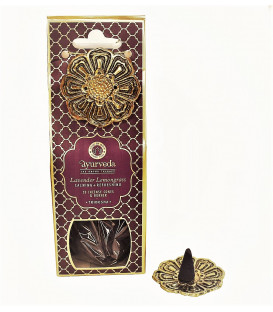 Luxurious Veda 20 Incense Cones with Metal Hanging LavenderLemongrass (Tridosha