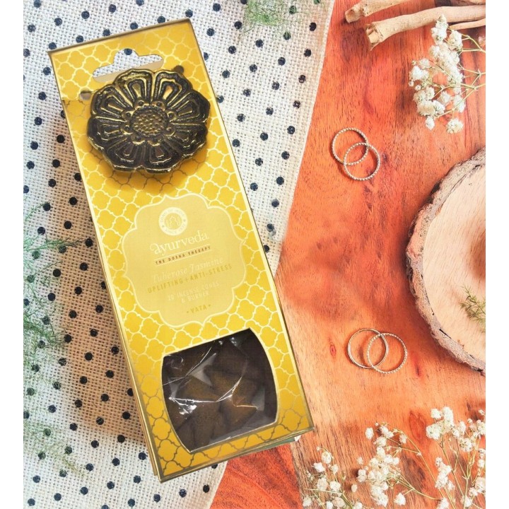Luxurious Veda 20 Incense Cones with Metal Hanging Burner (Set of 12)Tuberose Jasmine (Vata)
