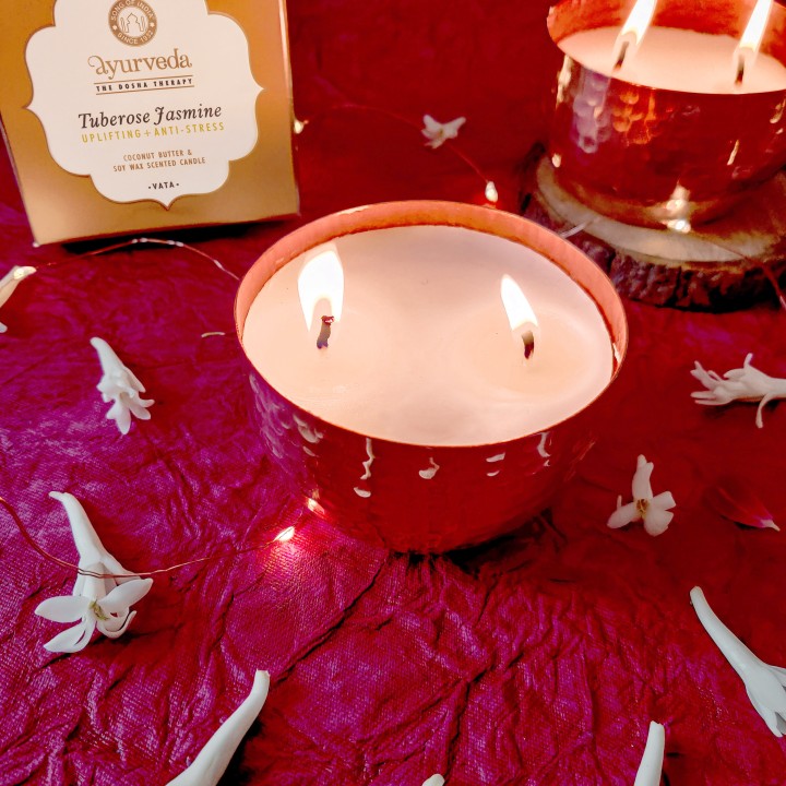 200 g. Luxurious Veda Scented Candle in Copper Plated LavenderLemongrass (Tridosha)- Assorted