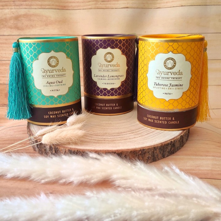 200 g. Luxurious Veda Scented Candle in Brown Colored Aqua Oud (Pitta)
