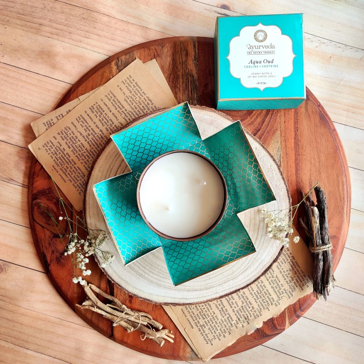 200 g. Luxurious Veda Scented Candle in Copper Plated Aqua Oud (Pitta)