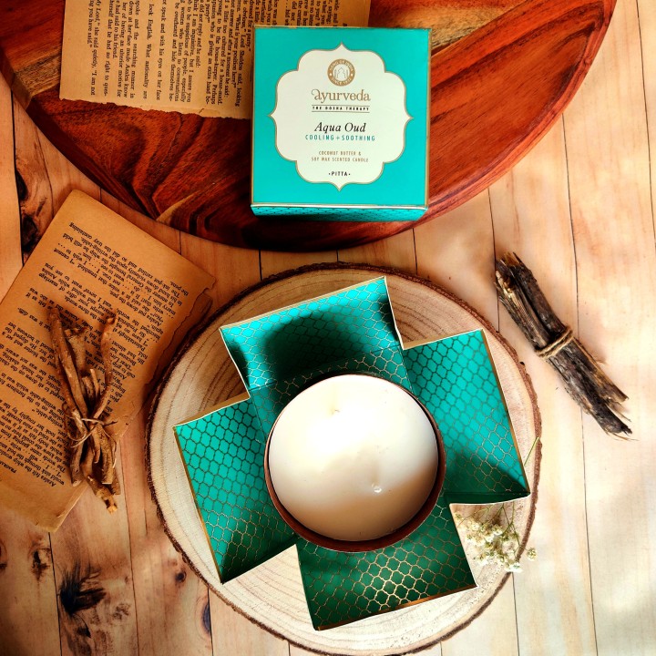 200 g. Luxurious Veda Scented Candle in Copper Plated Aqua Oud (Pitta)