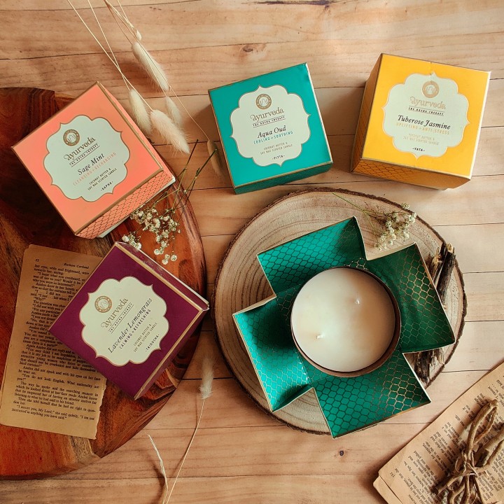 200 g. Luxurious Veda Scented Candle in Copper Plated Aqua Oud (Pitta)