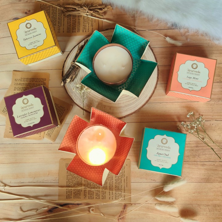 200 g. Luxurious Veda Scented Candle in Copper Plated Aqua Oud (Pitta)