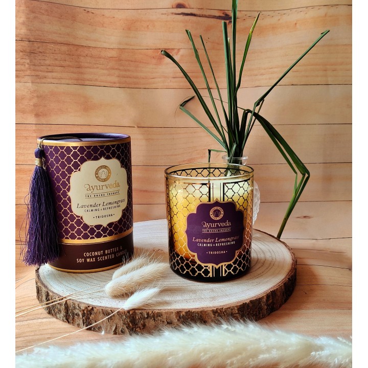 200 g. Luxurious Veda Scented Candle in Brown Colored LavenderLemongrass (Tridosha)-Assorted