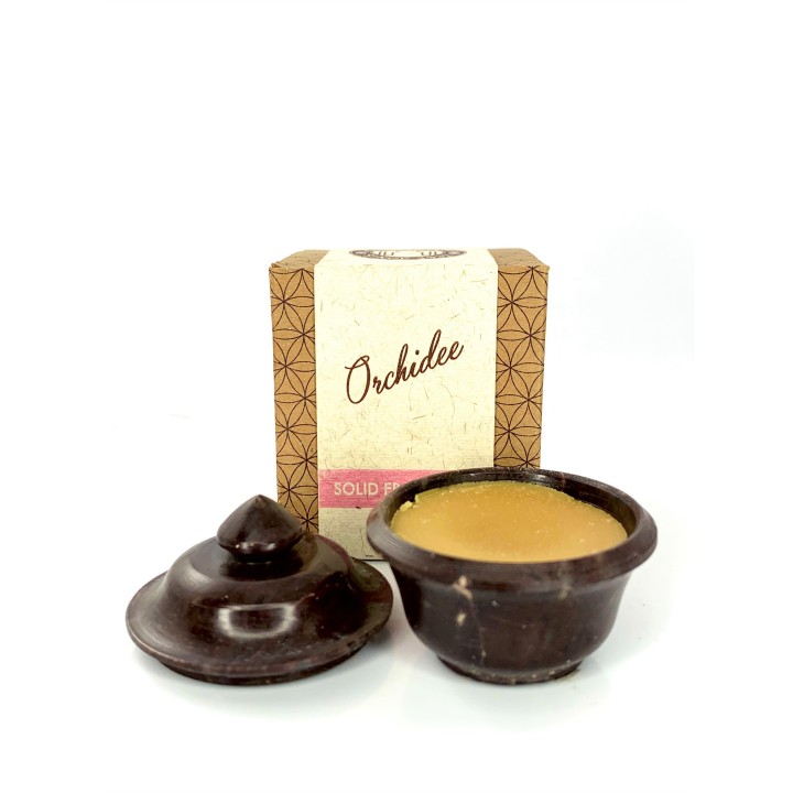 8 g. Solid Perfume in Smooth Stone Jars in Khaki Box Orchidee