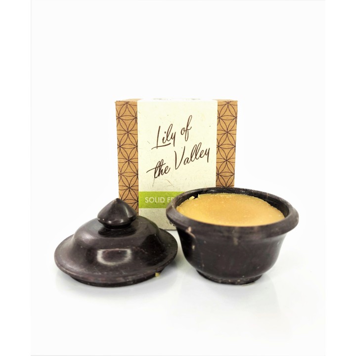 8 g. Solid Perfume in Smooth Stone Jars in Khaki Box Lily of the Valley