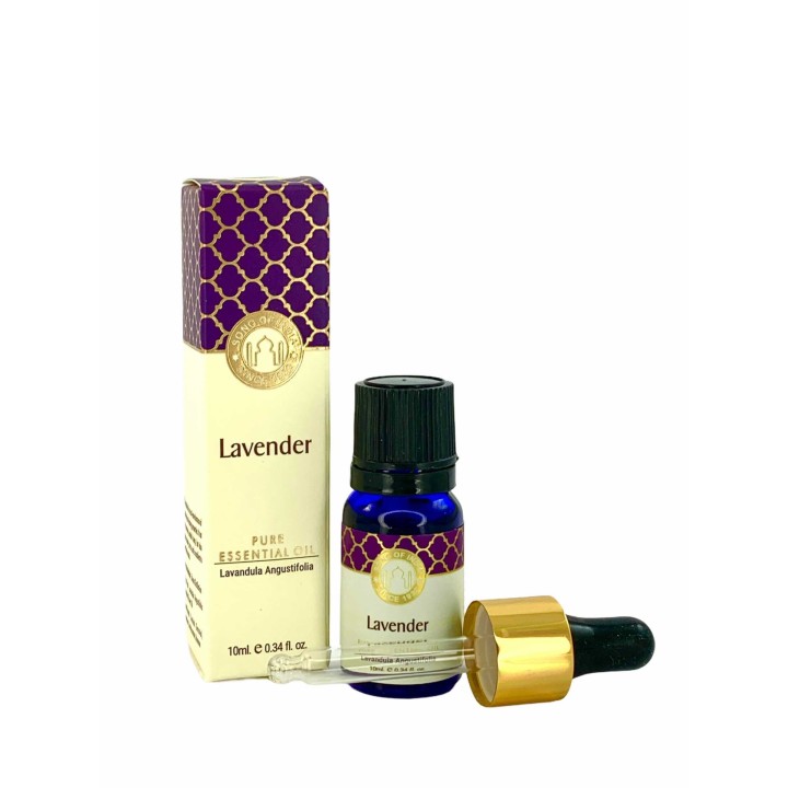 10 ml. Lavender Luxurious Veda Essential Oil in Blue Glass Bottle with Golden Dropper