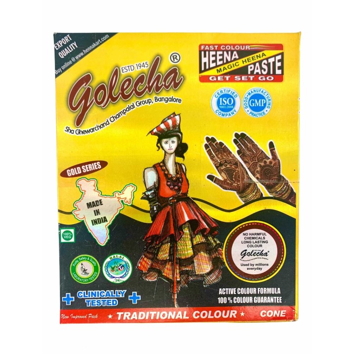 Henna w Rożku do aplikacji - kolor Czarny - do mehandi sztuki zdobienia ciała, 25g. Golecha