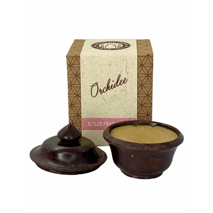 8 g. Solid Perfume in Smooth Stone Jars in Khaki Box Orchidee