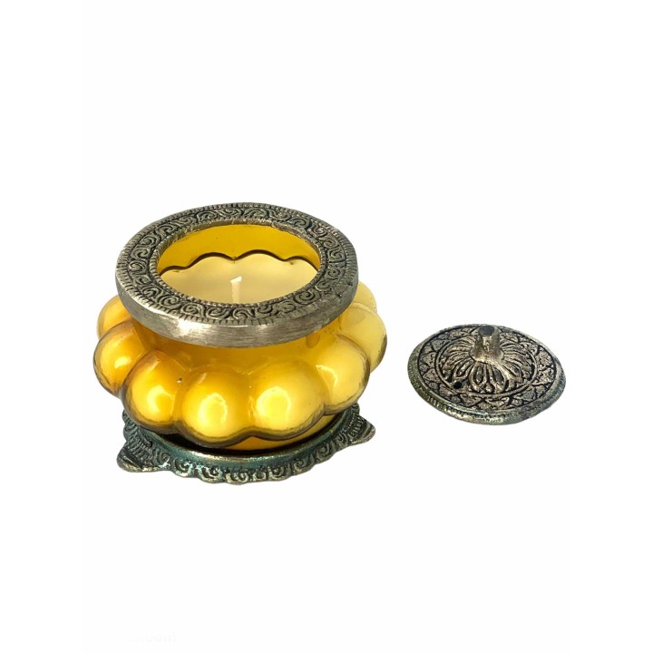 Świeca Ręcznie Robiona w niebieskim szkle z orientalnym motywem - NAG CHAMPA - Song of India
