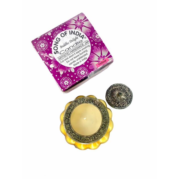 Nag Champa Perfumed Candle in Melon Shaped Blue Glass - White Metal Jars XL-NA