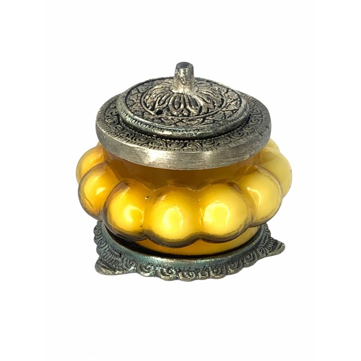 Nag Champa Perfumed Candle in Melon Shaped Blue Glass - White Metal Jars XL-NA
