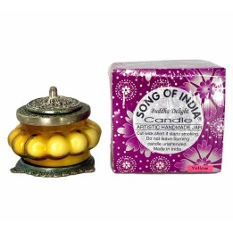 Nag Champa Perfumed Candle in Melon Shaped Blue Glass - White Metal Jars XL-NA