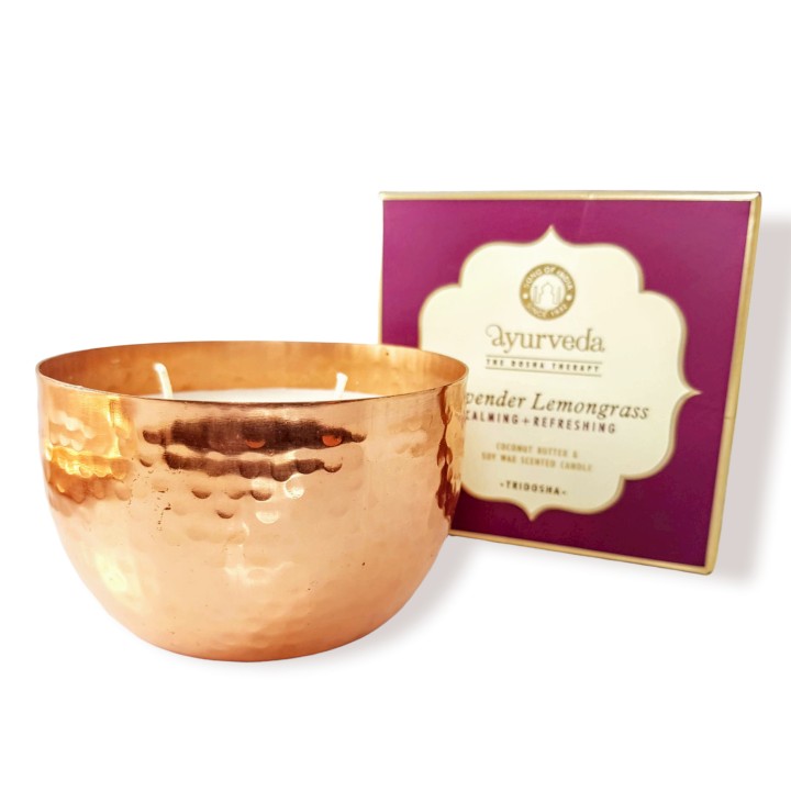 200 g. Luxurious Veda Scented Candle in Copper Plated LavenderLemongrass (Tridosha)- Assorted