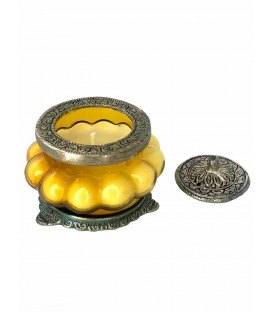 Perfumed Candle in Melon Shaped Glass - White Metal Jars Precious Sandal