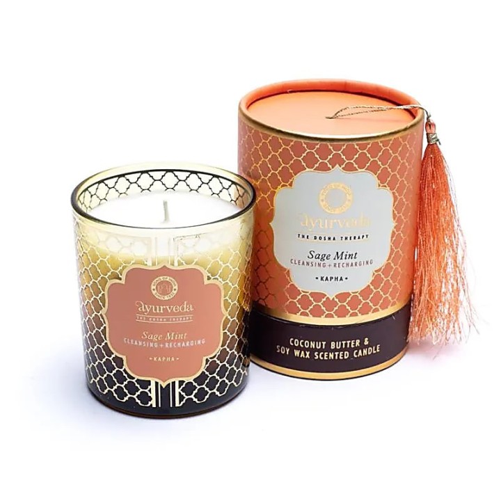200 g. Luxurious Veda Scented Candle in Brown Colored Sage Mint (Kapha)
