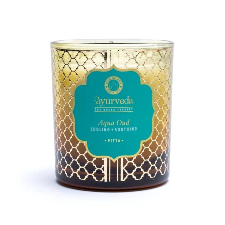 200 g. Luxurious Veda Scented Candle in Brown Colored Aqua Oud (Pitta)