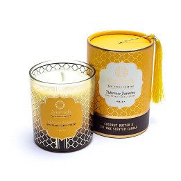 200 g. Luxurious Veda Scented Candle in Brown Colored Glass JarTuberose Jasmine (Vata)