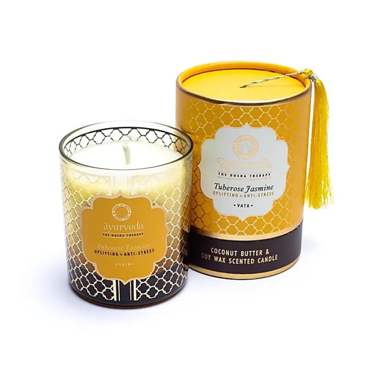 200 g. Luxurious Veda Scented Candle in Brown Colored Glass JarTuberose Jasmine (Vata)
