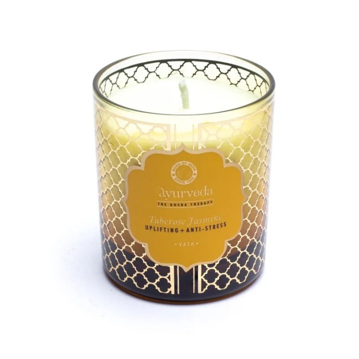 200 g. Luxurious Veda Scented Candle in Brown Colored Glass JarTuberose Jasmine (Vata)