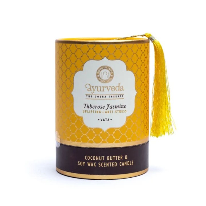 200 g. Luxurious Veda Scented Candle in Brown Colored Glass JarTuberose Jasmine (Vata)
