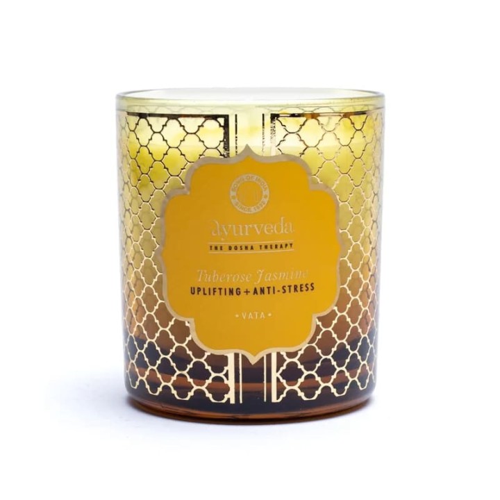 200 g. Luxurious Veda Scented Candle in Brown Colored Glass JarTuberose Jasmine (Vata)
