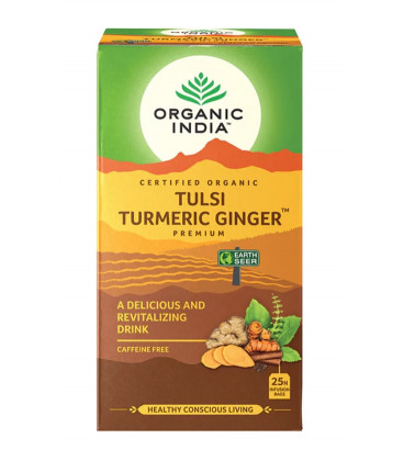 Herbata Tulsi Turmeric Ginger Organic India (25 torebek) rozgrzewająca Herbata Tulsi Turmeric Ginger Organic India (25 torebek) rozgrzewająca - zdjęcie główne produktu