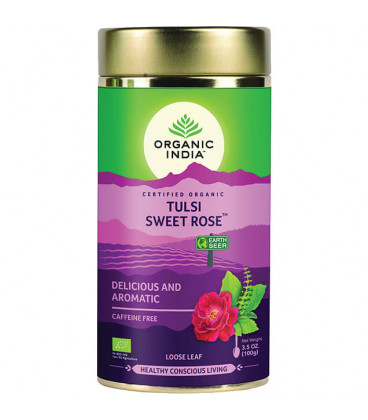 Tulsi Sweet Rose herbata liściasta, 100 g Organic india - Delicious and Aromatic Tulsi Sweet Rose herbata liściasta, 100 g Organic india - Delicious and Aromatic - zdjęcie główne produktu