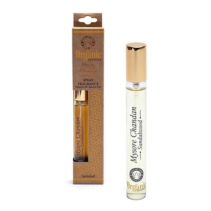 12 ml. Organic Goodness Fragrance Spray in Tubular Glass Bottle ORFS12 MysoreChandan - Sandalwood