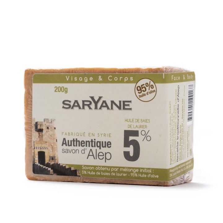 Tradycyjne mydło Aleppo 200g 5% oleju laurowego 95% oliwy z oliwek Saryane - zdjęcie produktu
