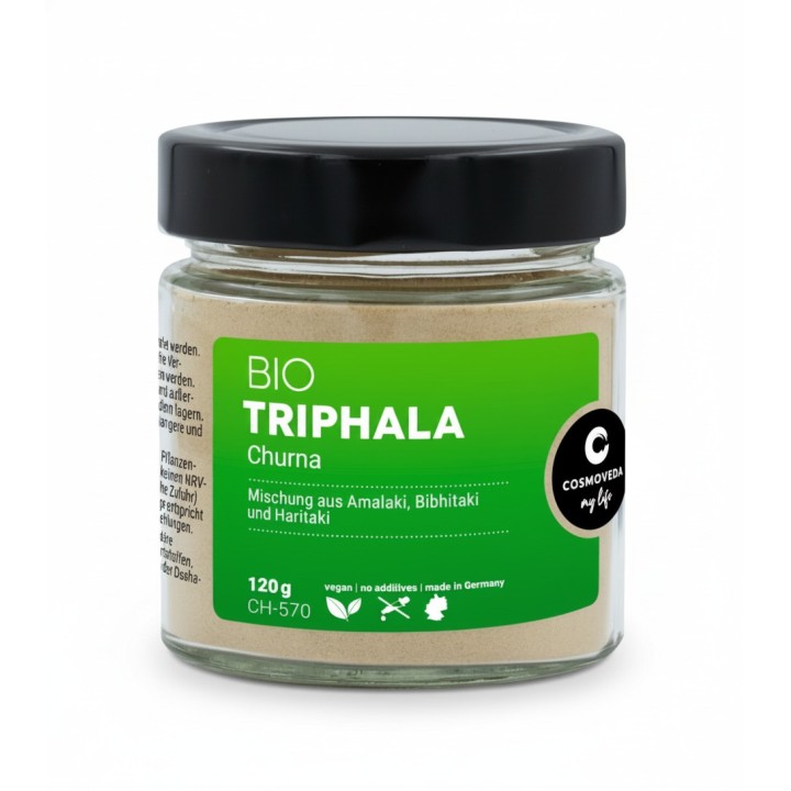 EKO Triphala Churna 120g Cosmoveda (nowe szklane opakowanie) - zdjęcie produktu