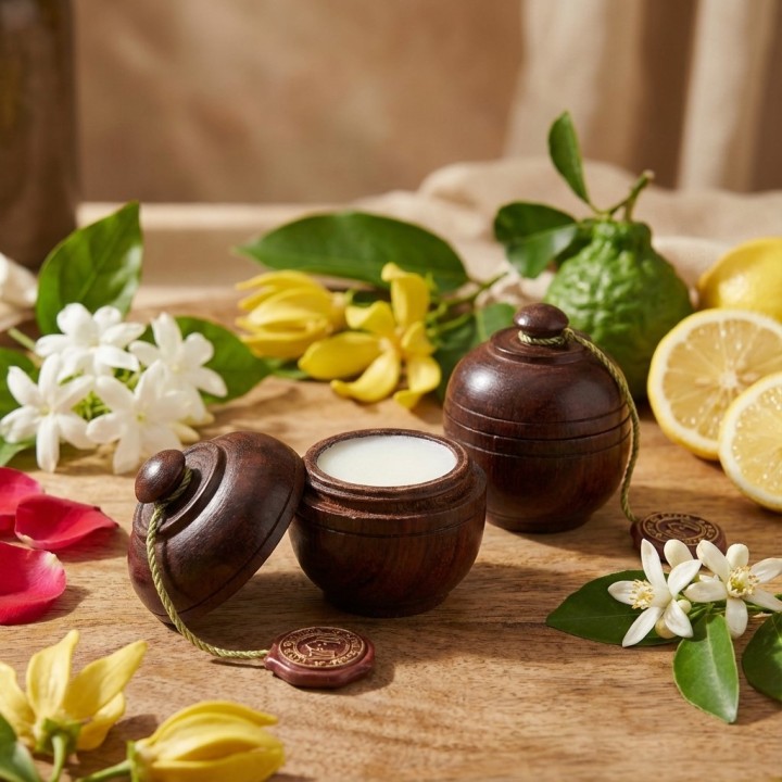 6 g. Solid Perfume in Smooth Rosewood Jars in Khaki Box Aphrodesia - product photo