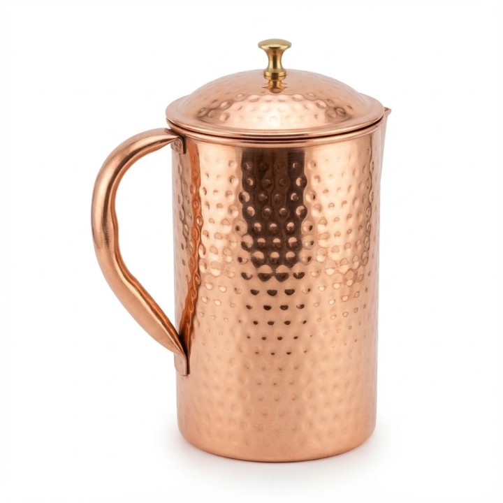 COPPER HAMMERED JUG (BRASS KNOB) 2litr [SE 252] - product photo