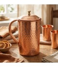 COPPER HAMMERED JUG (BRASS KNOB) 2litr [SE 252] - miniatura 3