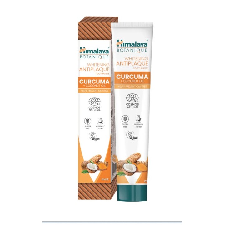 HIMALAYA BOTANICZNA WYBIELAJĄCA PRZECIW PŁYTCE NAZĘBNEJ PASTA DO ZĘBÓW KURKUMA  OLEJ KOKOSOWY 113 G