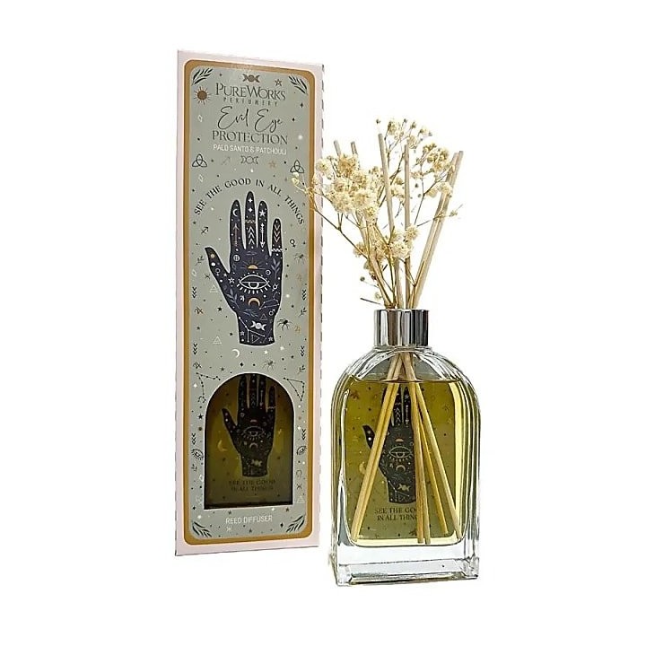 120 ml. Celestial Magic Reed Diffuser in Rectangular Glass Jar with Willow Reeds & Gypsofilia Flowers in Box CSRD120 Packaging 