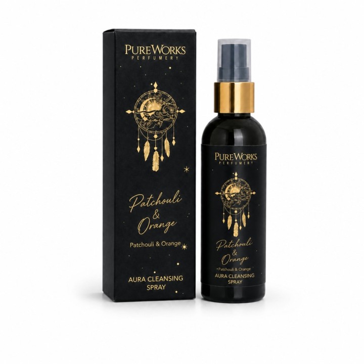 100 ml. Esoteric Collection Aura Cleansing Spray in Amber PET Bottle with Gold Spray Pump in a Lock Box ESRF100 Patchouli & Ora 