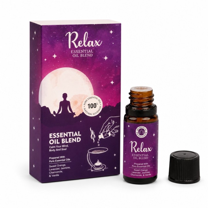 10 ml. Relax Aromatheraphy Essential Oil Blend in Amber Glass Bottle in Cardboard Box ARREEO10 - product photo
