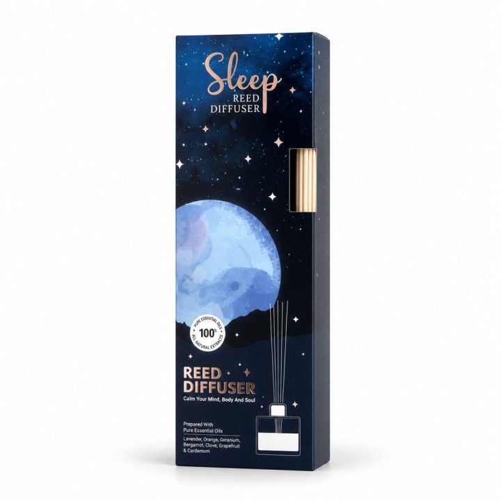 100 ml. Aromatheraphy Sleep Reed Diffuser in Round Glass Bottle with Metal Collar ARSLRD100 Sleep - product photo