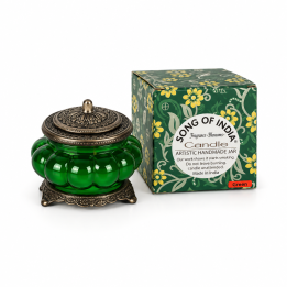 Jasmine Blossom Perfumed Candle in Melon Shaped Green Glass - White Metal Jars XL-JA' - product photo