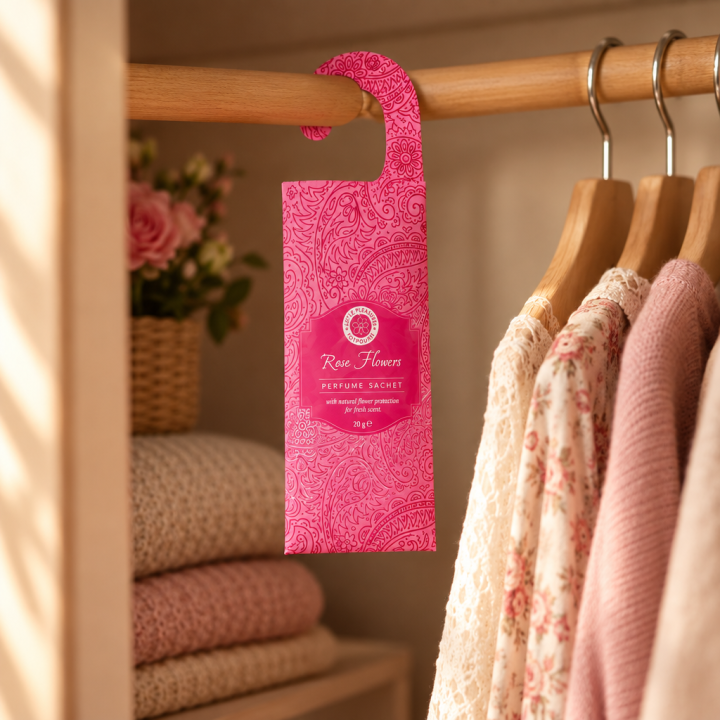Song of India Potpourri Hanging Sachet with Paisley Design Rose Flower - product photo