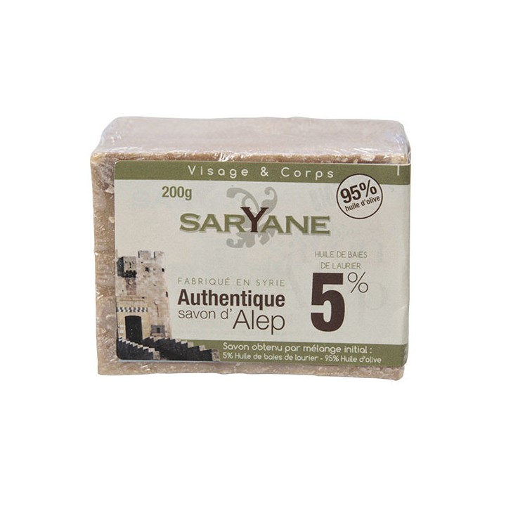 Tradycyjne mydło Aleppo 200g - 5% oleju laurowego, 95% oliwy z oliwek Saryane