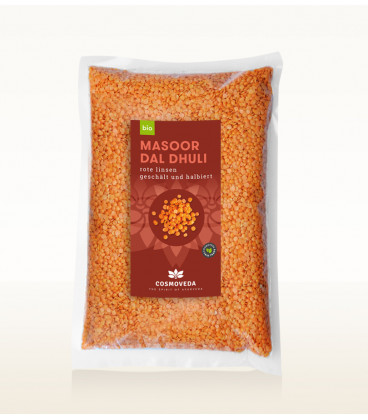Czerwona soczewica Masoor Dal Dhuli 1kg Cosmoveda łuskana BIO Czerwona soczewica Masoor Dal Dhuli 1kg Cosmoveda łuskana BIO