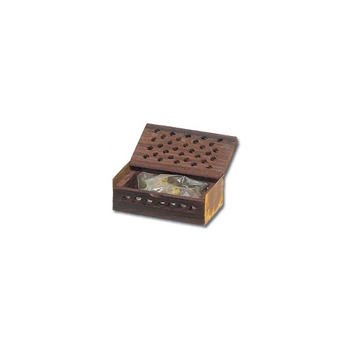 5 g. Nag Champa Amber Fragrant Rock Perfume in Wooden Box Inlaid with Brass Plate RE05-NCA