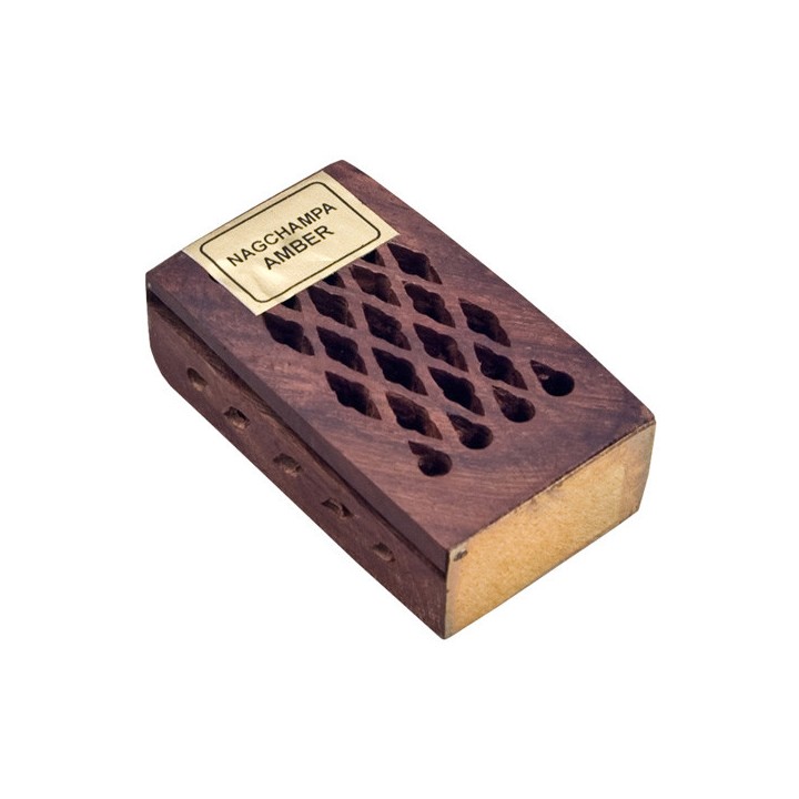 5 g. Nag Champa Amber Fragrant Rock Perfume in Wooden Box Inlaid with Brass Plate RE05-NCA