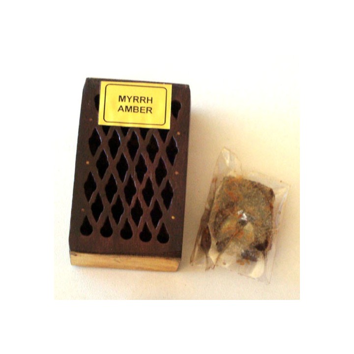 5 g. Myrrh Fragrant Rock Perfume in Wooden Box Inlaid with Brass Plate RE05-MY