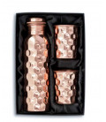 SO302 – Hammered Copper Bottle and Glass Set (Velvet box)