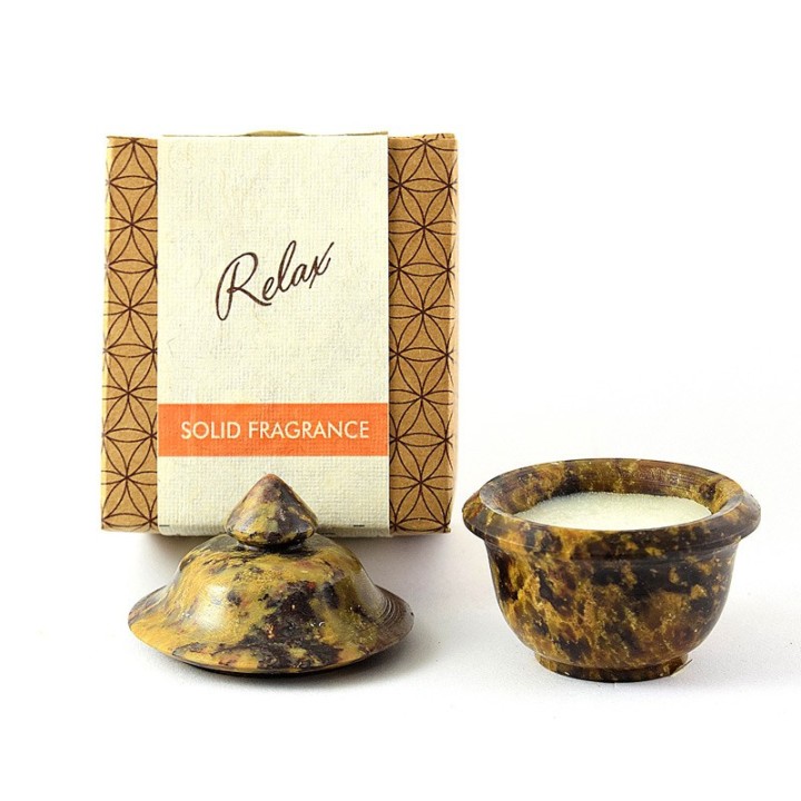 8 g. Solid Perfume in Smooth Stone Jars in Khaki Box Buddha Delight